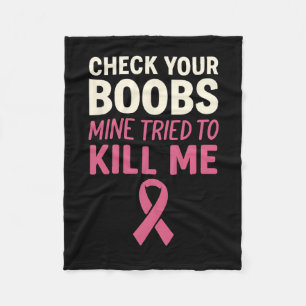 Controleer uw borst Grappige borstkanker Roze Fleece Deken
