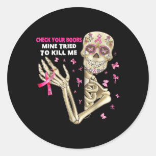 Controleer uw S Fun Skeleton Hand Borstkanker Awar Ronde Sticker