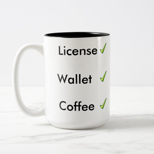 Controlelijst om niet te vergeten tweekleurige koffiemok (Links)