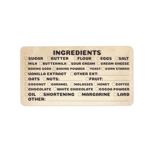 Controlelijst voor bakkerijingrediënten etiket (Voorkant)