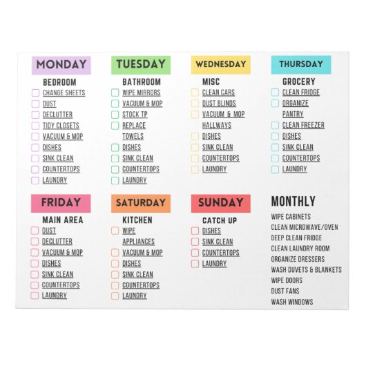 Controlelijst voor dagelijkse/wekelijkse reiniging notitieblok (Voorkant)