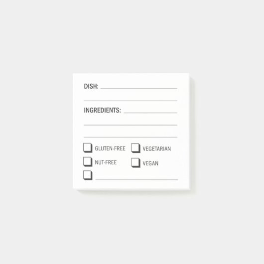 Controlelijst voor ingrediënten en voedselallergie post-it® notes (Voorkant)