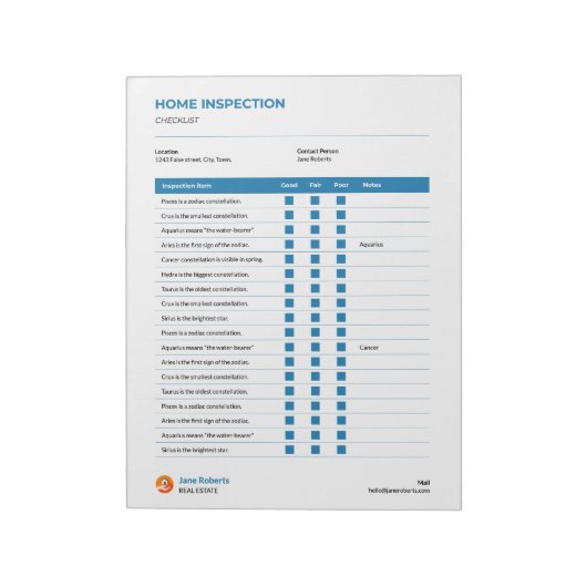 Controlelijst voor thuisinspectie notitieblok (Linkerzijde)