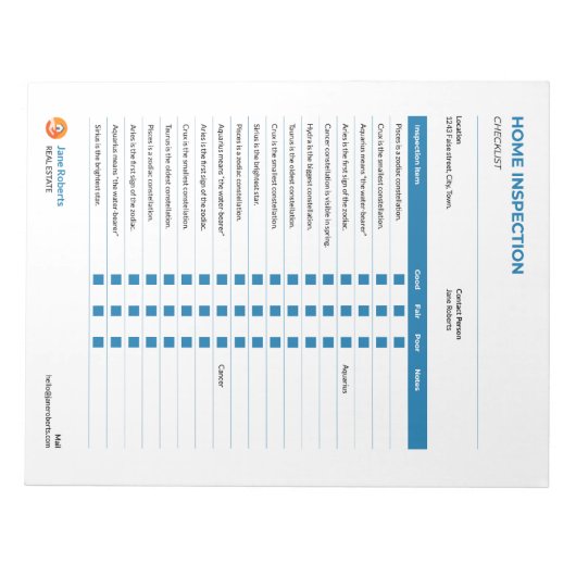 Controlelijst voor thuisinspectie notitieblok (Voorkant)
