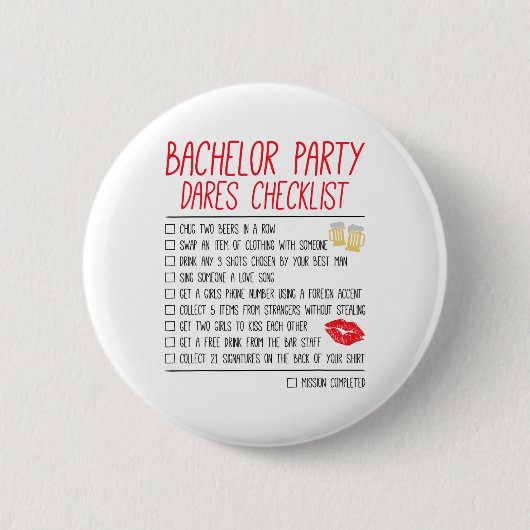 Controlelijst voor vrijgezellenfeest Funny Wedding Ronde Button 5,7 Cm (Voorkant)
