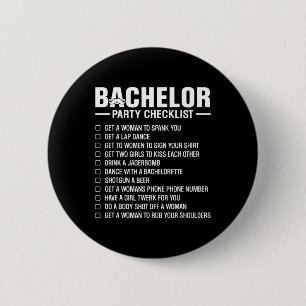 Controlelijst vrijgezellenfeest bruidegom stag nac ronde button 5,7 cm