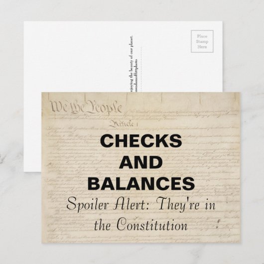 Controles en evenwichten in de grondwet Verzet Briefkaart (Voorkant / Achterkant)
