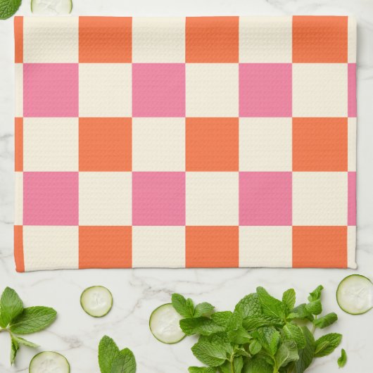 Controles en ronddraaiingen - Roze, Oranje en crèm Theedoek (Gevouwen)