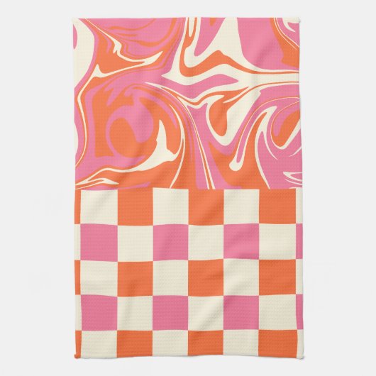 Controles en ronddraaiingen - Roze, Oranje en crèm Theedoek (Verticaal)