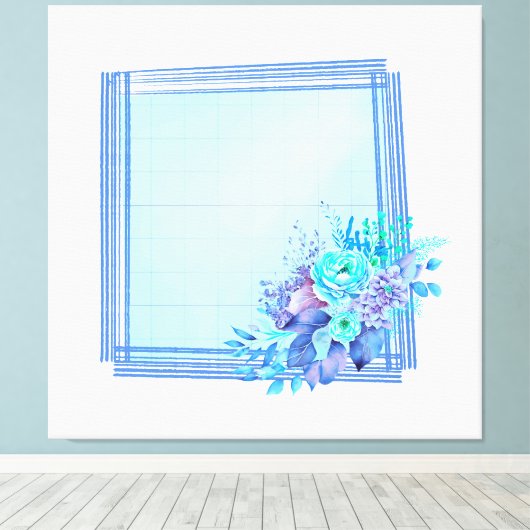 Controles met lichtblauwe achtergrond en bloemen canvas afdruk (Insitu (Houten vloer))