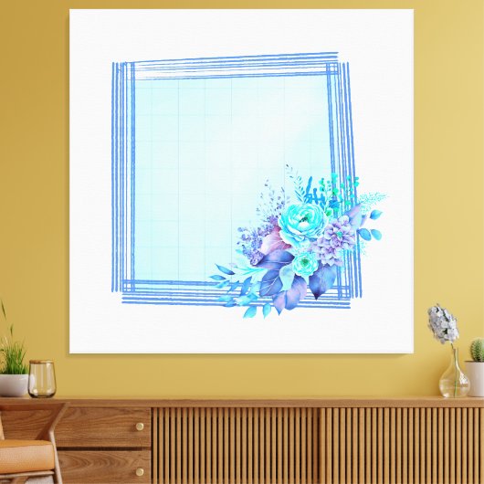 Controles met lichtblauwe achtergrond en bloemen canvas afdruk (Insitu (Woonkamer))