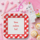 Controles op rode en witte gingham papieren bordje (Feest)