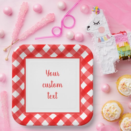 Controles op rode en witte gingham papieren bordje (Feest)