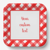 Controles op rode en witte gingham papieren bordje (Voorkant)