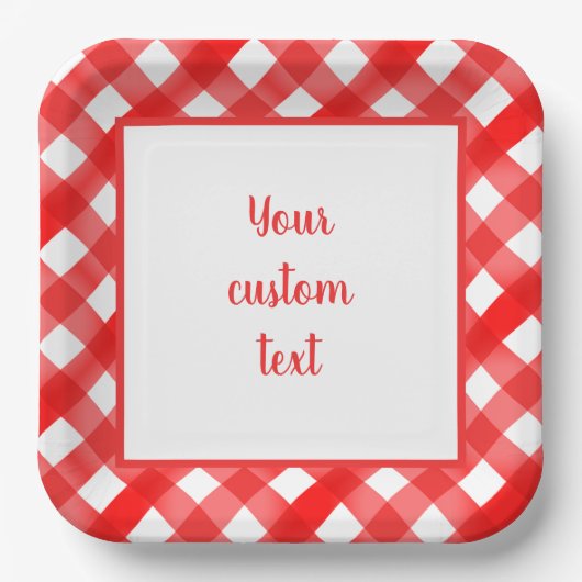 Controles op rode en witte gingham papieren bordje (Voorkant)