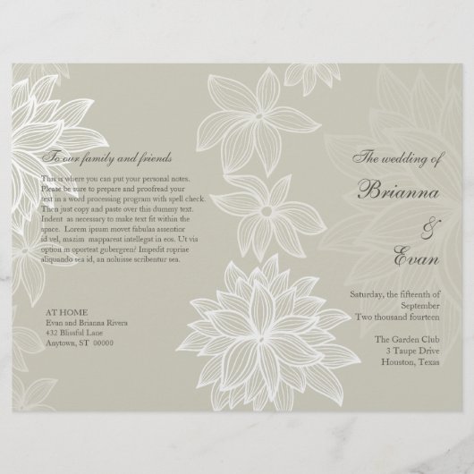 Controlled Bloom Taupe Wedding Program Flyer (Voorkant)
