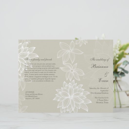 Controlled Bloom Taupe Wedding Program Flyer (Staand voorkant)