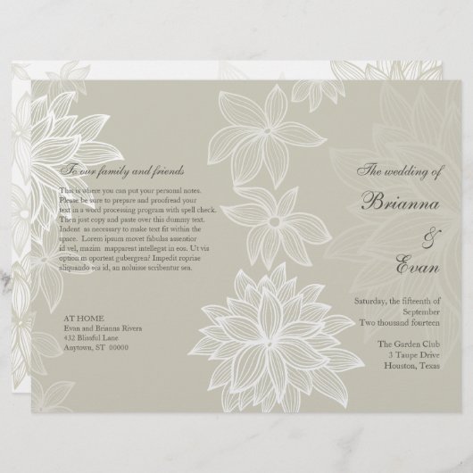 Controlled Bloom Taupe Wedding Program Flyer (Voorkant / Achterkant)
