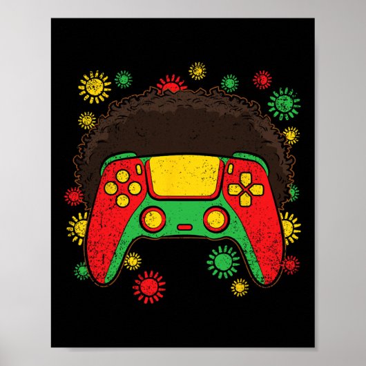 Controller Afro Black Geschiedenis Maand Gaming Ga Poster (Voorkant)