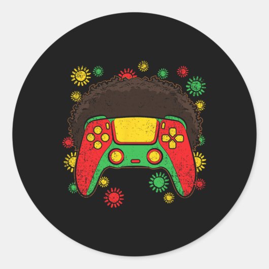 Controller Afro Black Geschiedenis Maand Gaming Ga Ronde Sticker (Voorkant)