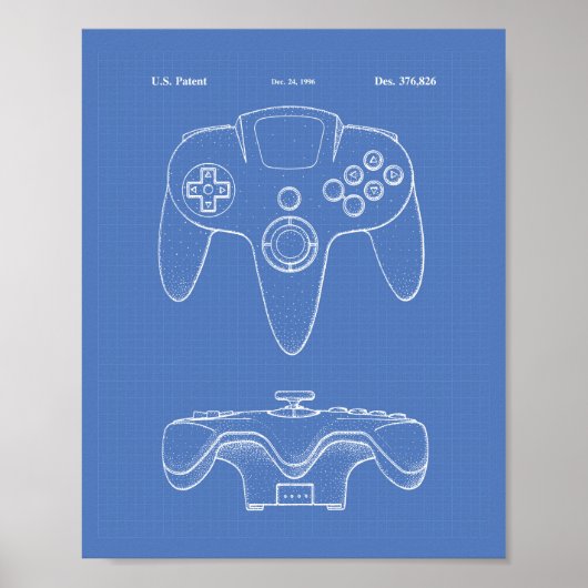 Controller Game 1996 Patent Art Blueprint Poster (Voorkant)