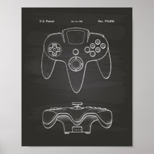 Controller Game 1996 Patent Art Chalkboard Poster