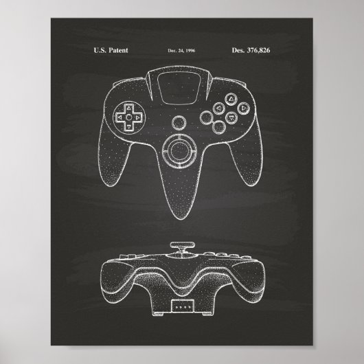 Controller Game 1996 Patent Art Chalkboard Poster (Voorkant)