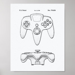 Controller Game 1996 Patent Art-witboek Poster