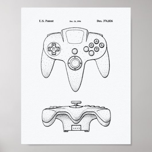 Controller Game 1996 Patent Art-witboek Poster (Voorkant)