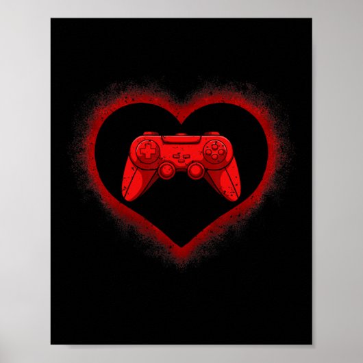 Controller Hart Valentijnsdag Cool Gaming Gamer Poster (Voorkant)