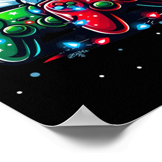 Controller Santa Hat Kerstmis Gaming X-mas Gamer Poster (Hoek)