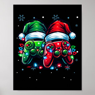 Controller Santa Hat Kerstmis Gaming X-mas Gamer Poster