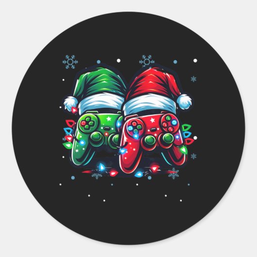 Controller Santa Hat Kerstmis Gaming X-mas Gamer Ronde Sticker (Voorkant)