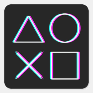 Controllerknoppen Neon Glitch Art Gamer Vierkante Sticker