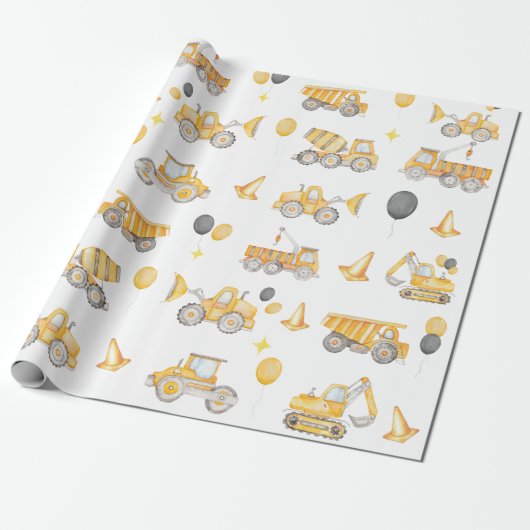 Contruction Birthday Wrapping Paper Cadeaupapier (Uitgerold)