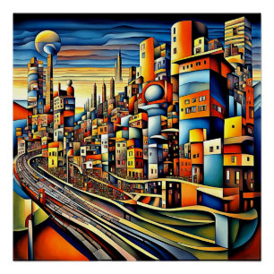 Conurbatie bij zonsondergang 2 perfect poster