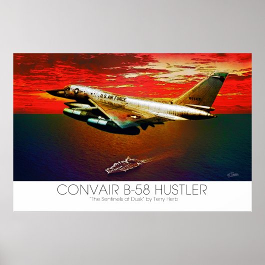 Convair B-58 Hustler Supersonic Jet Flying @ Dusk Poster (Voorkant)