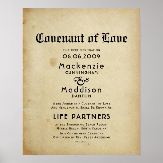 "Convenant of Love" LifePartners WeddingCertificat Poster (Voorkant)