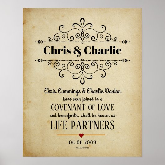 "Convenant of Love" LifePartners WeddingCertificat Poster (Voorkant)