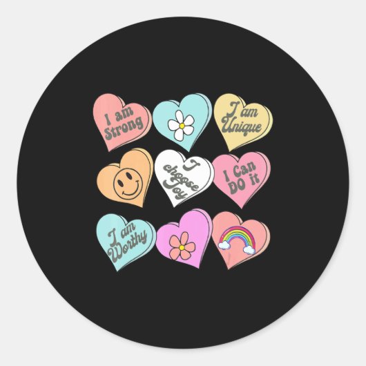 Conversation Hearts Groovy Valentines Day Cute Tea Ronde Sticker (Voorkant)