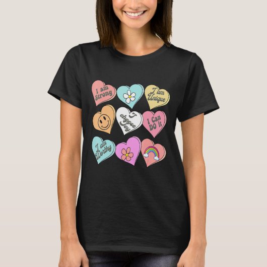 Conversation Hearts Groovy Valentines Day Cute Tea T-shirt (Voorkant)
