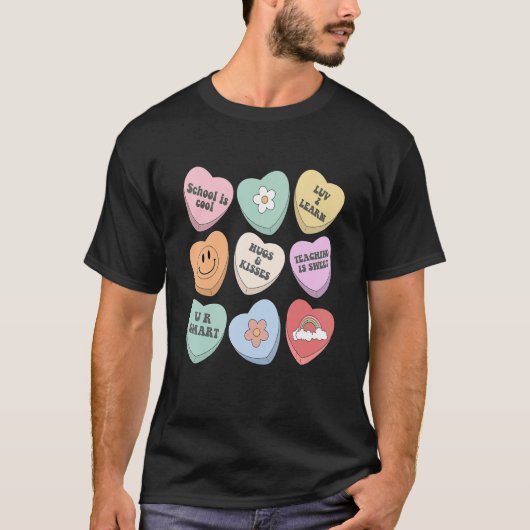 Conversation Hearts Groovy Valentines Day Cute Tea T-shirt (Voorkant)