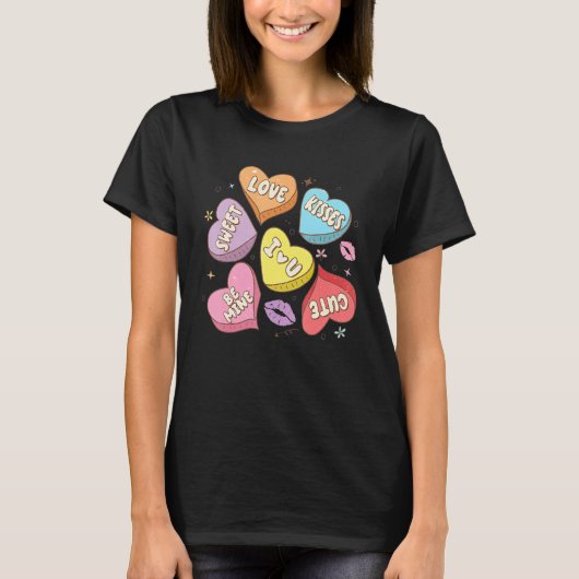 Conversation Hearts Valentines XOXO Retro Groovy F T-shirt (Voorkant)