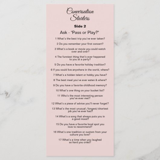 Conversation Starters - Break The Ice Questions  Menu (Achterkant)