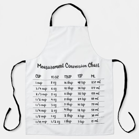 Conversie Maat Koken Bakken Schort (Voorkant)