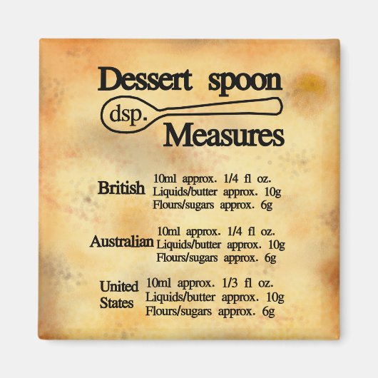 Conversietabel dessertlepelmaten bakken magneet (Voorkant)
