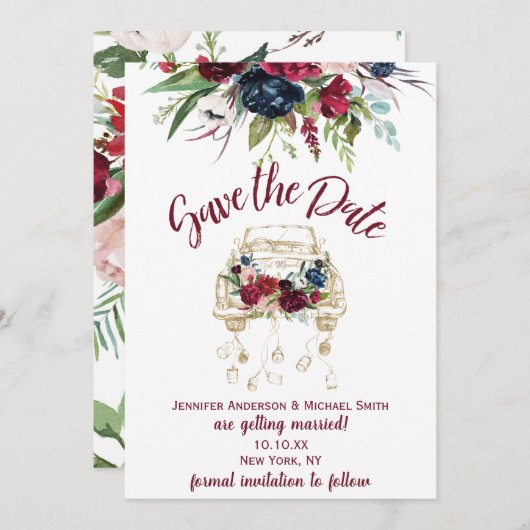  converteerbaar Bourgogne Roos Sla de datum op Save The Date (Voorkant / Achterkant)