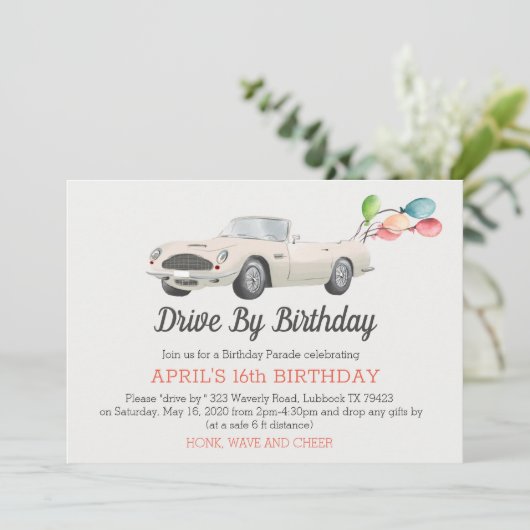 Converteerbare verjaardagsrit op uitnodiging (Staand voorkant)