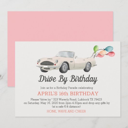 Converteerbare verjaardagsrit op uitnodiging (Voorkant / Achterkant)