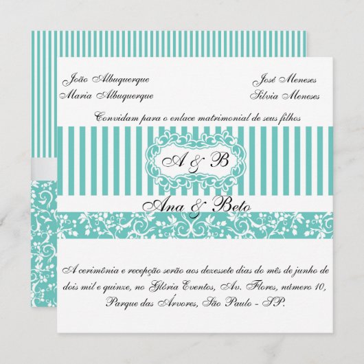 Convite Azul Tiffany Kaart (Voorkant / Achterkant)